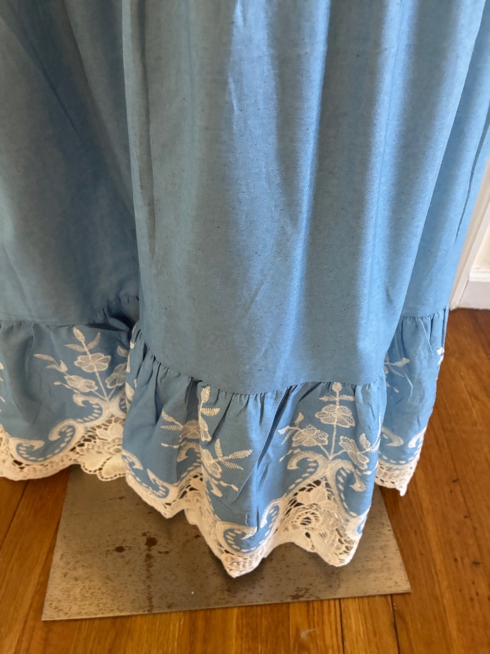 Light Blue Embroidered Tiered Maxi Skirt NWOT - Picture 2 of 2